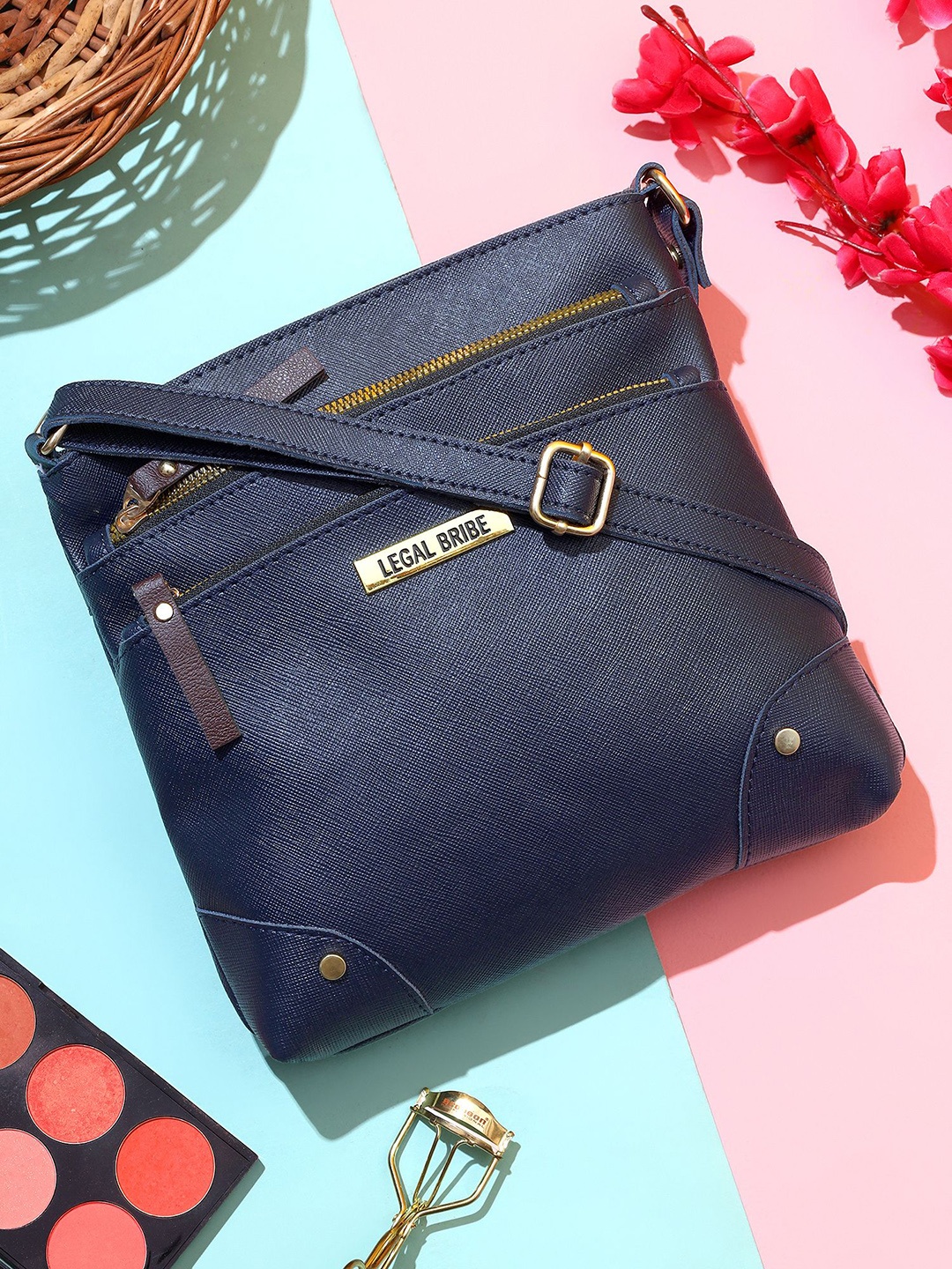 

LEGAL BRIBE Textured PU Structured Sling Bag, Blue