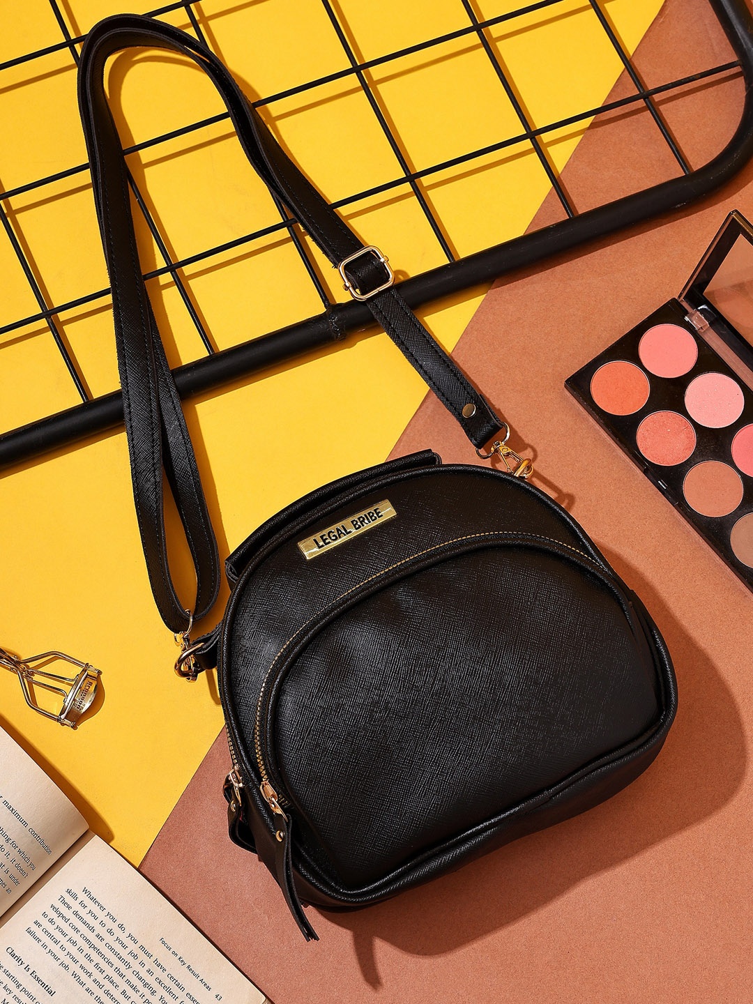 

LEGAL BRIBE Textured Structured Sling Bag, Black
