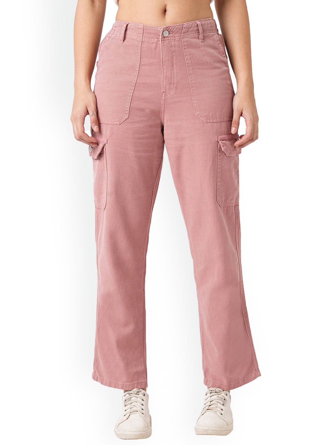

Kraus Jeans Women Loose Fit High Rise Cargos Trousers, Pink