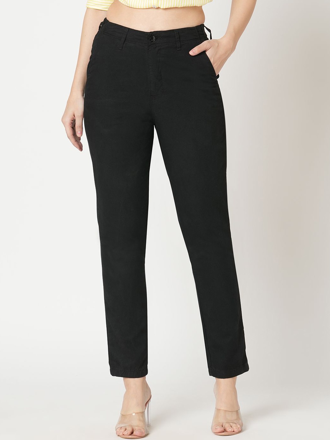 

Kraus Jeans Women Loose Fit High Rise Trousers, Black