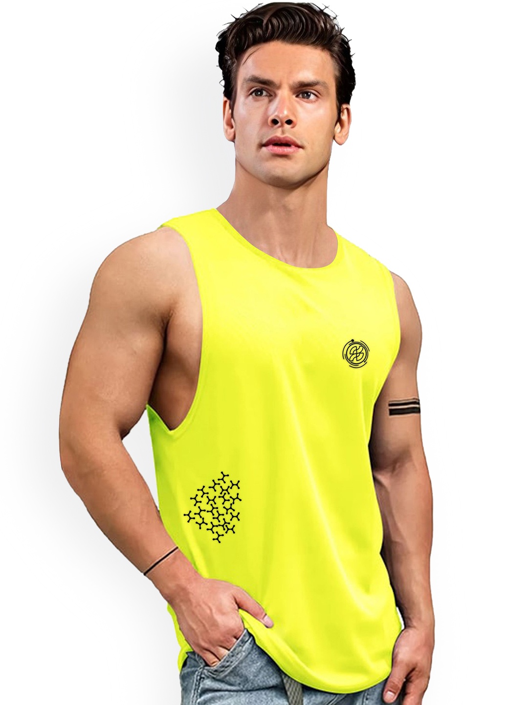 

AUSK Printed Round Neck Sleeveless Gym Innerwear Vests AUSK0759, Yellow