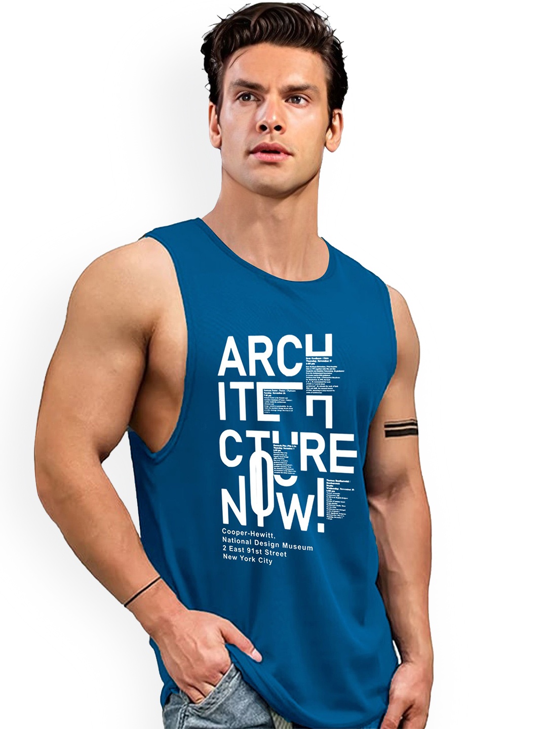 

AUSK Printed Sleeveless Gym Innerwear Vest, Blue