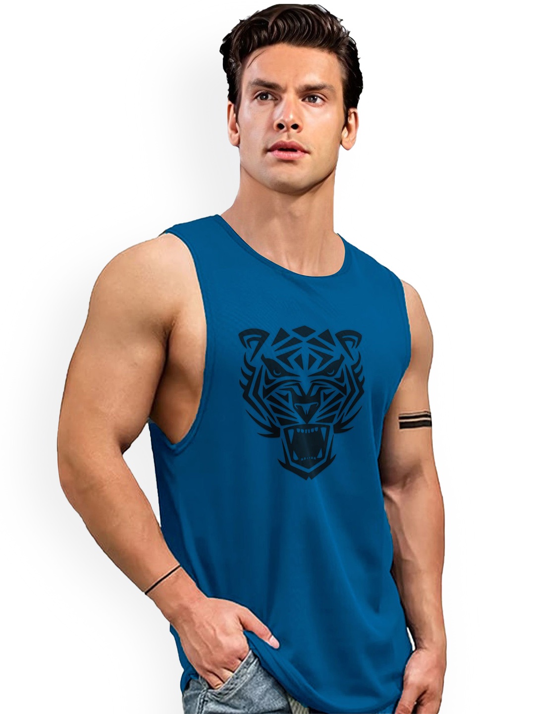 

AUSK Printed Round Neck Sleeveless Gym Innerwear Vest AUSK0721, Teal