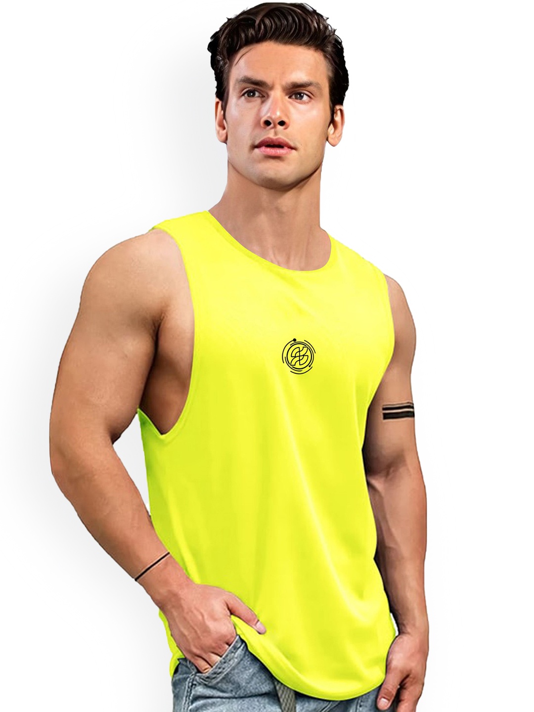 

AUSK Printed Round Neck Sleeveless Gym Innerwear Vests AUSK0736, Yellow