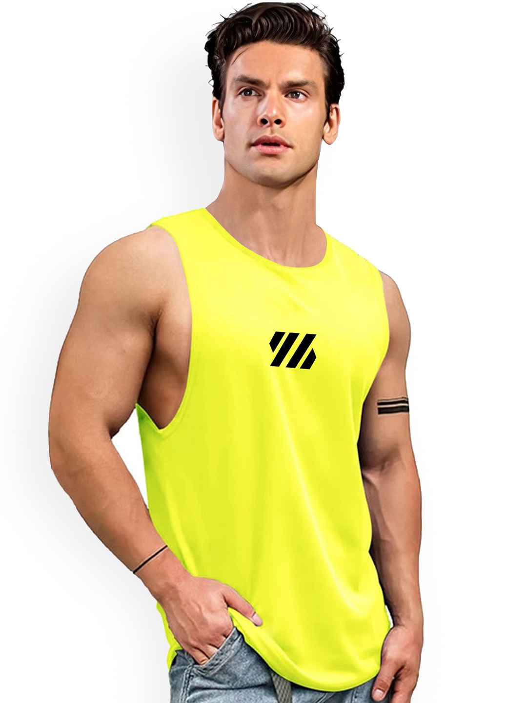 

AUSK Printed Round Neck Sleeveless Gym Innerwear Vests AUSK0767, Yellow