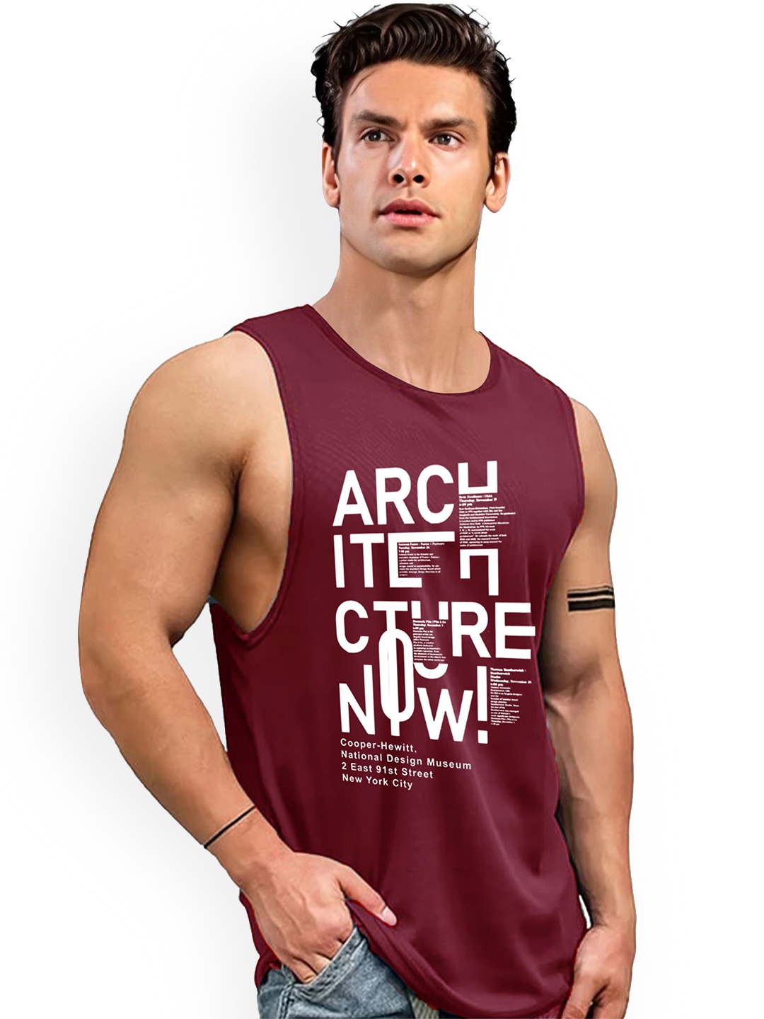 

AUSK Printed Round Neck Sleeveless Gym Innerwear Vest AUSK0741, Maroon