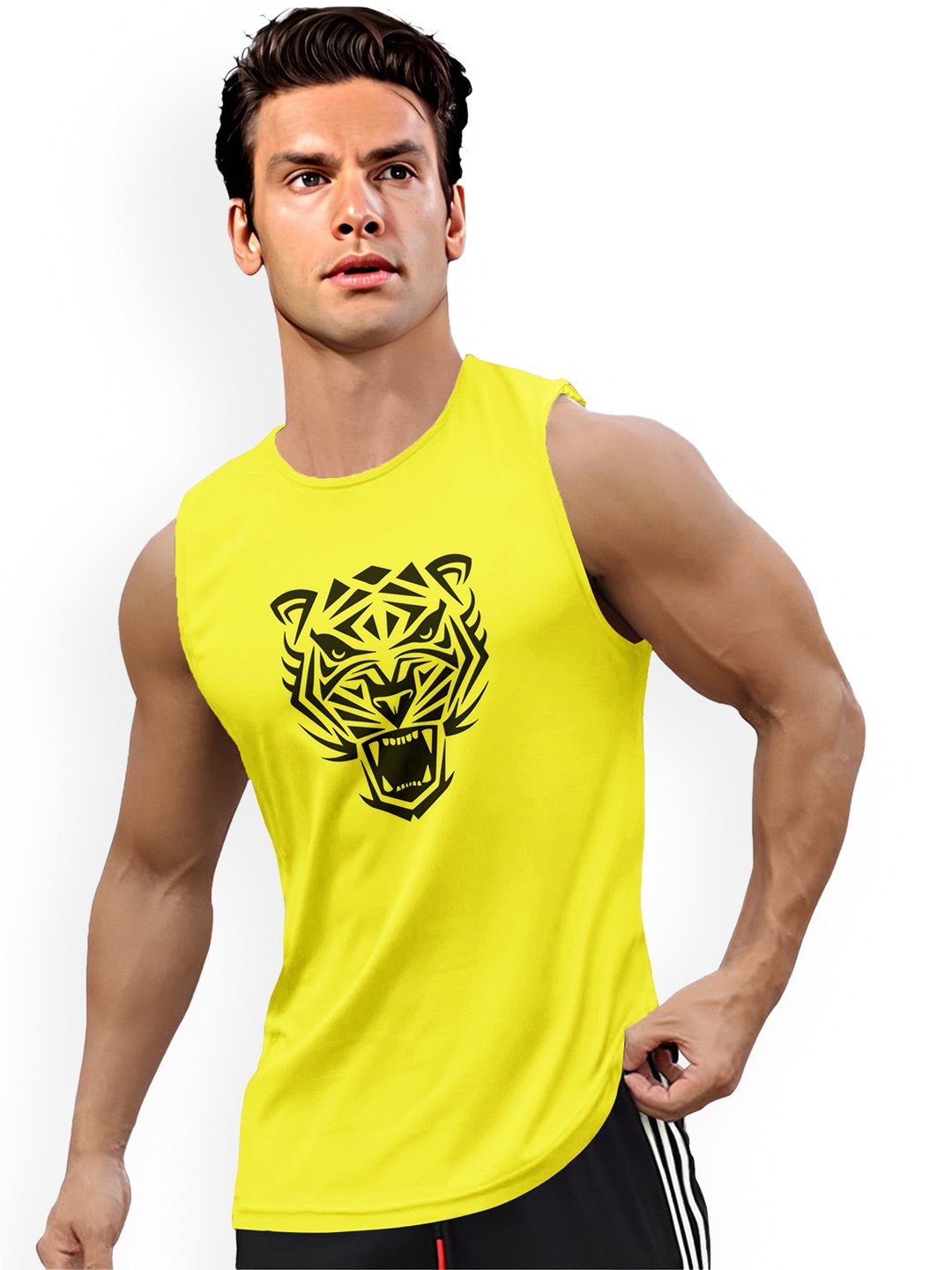 

AUSK Printed Round Neck Sleeveless Gym Innerwear Vest AUSK0722, Yellow