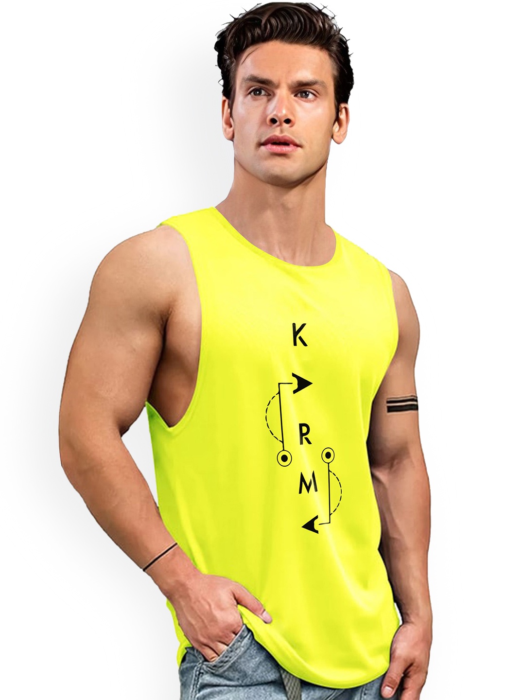 

AUSK Printed Sleeveless Gym Innerwear Vest, Yellow