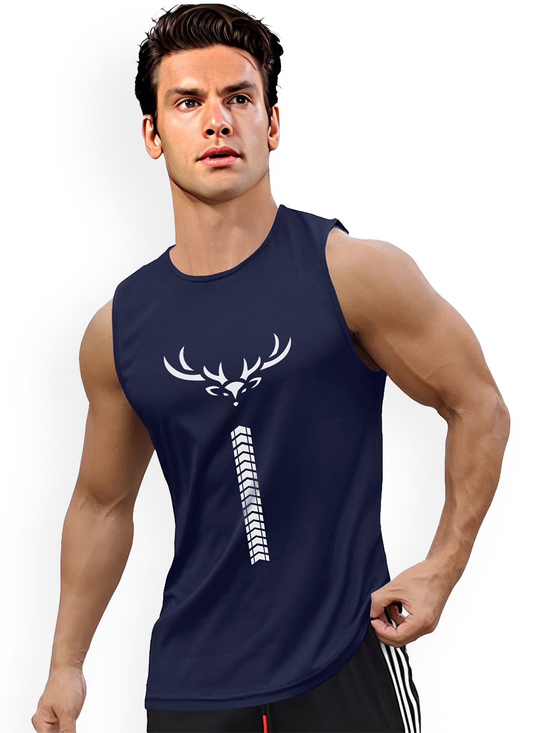 

AUSK Printed Round Neck Sleeveless Gym Innerwear Vests AUSK0750, Navy blue