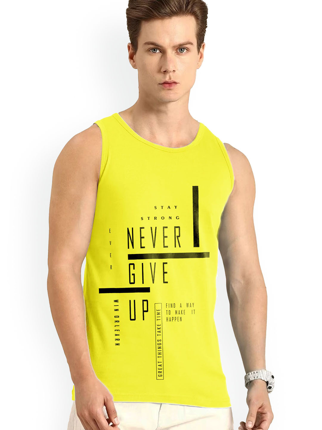 

AUSK Printed Round Neck Sleeveless Gym Innerwear Vests AUSK0775, Yellow