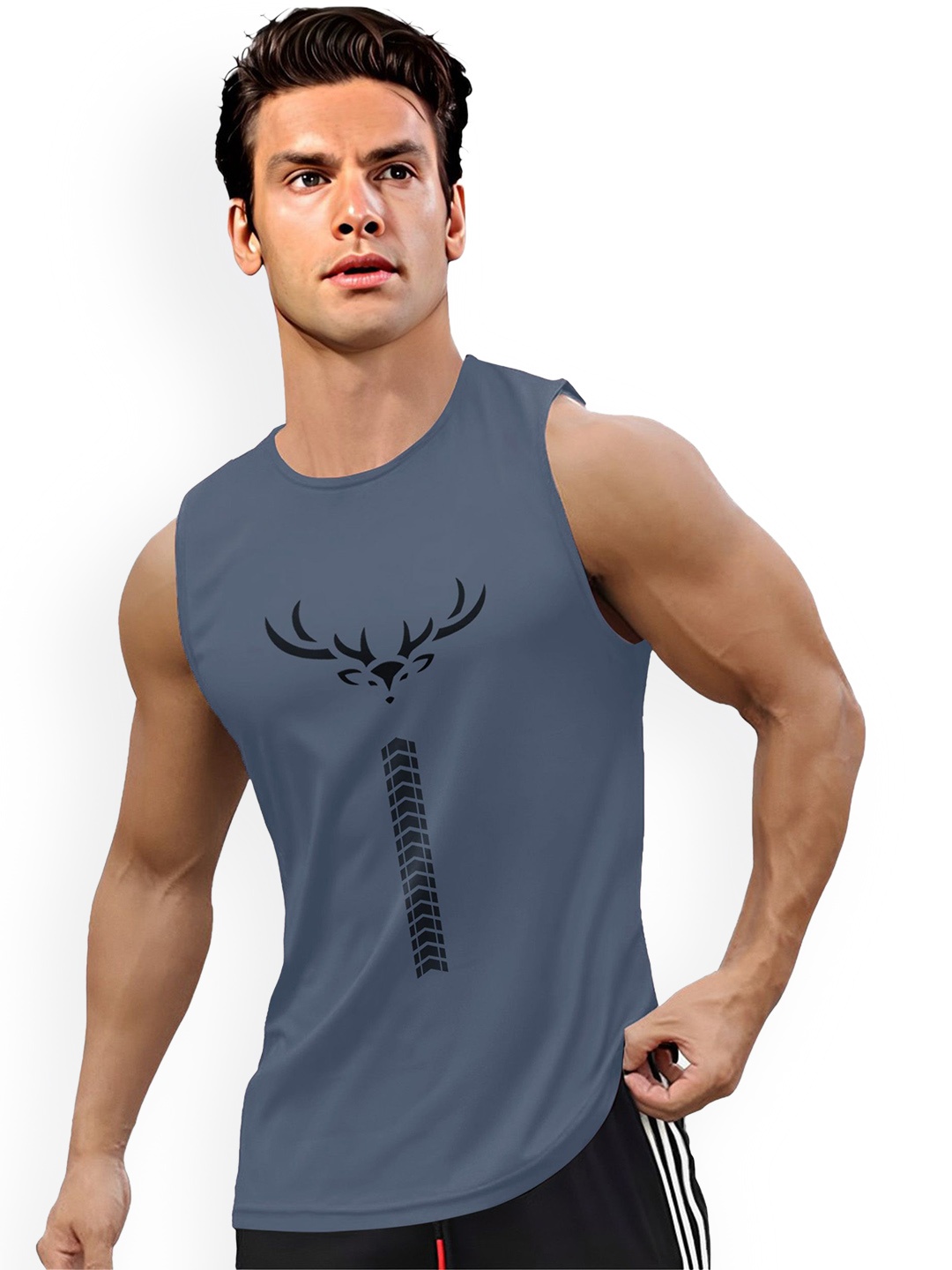 

AUSK Printed Round Neck Sleeveless Gym Innerwear Vest AUSK0747, Grey