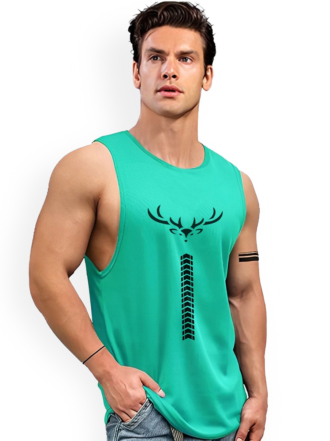 

AUSK Printed Round Neck Sleeveless Gym Innerwear Vests AUSK0746, Green