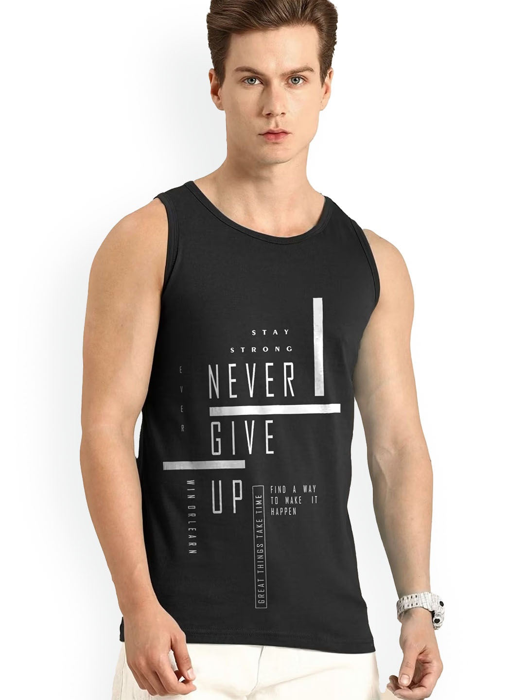 

AUSK Printed Sleeveless Gym Innerwear Vest, Black