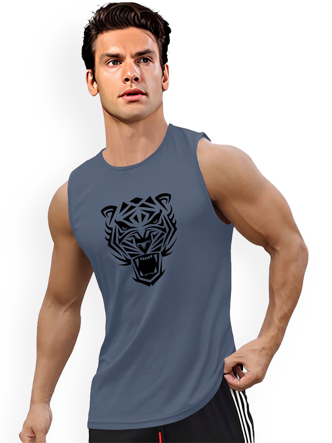 

AUSK Printed Round Neck Sleeveless Gym Innerwear Vest AUSK0718, Grey