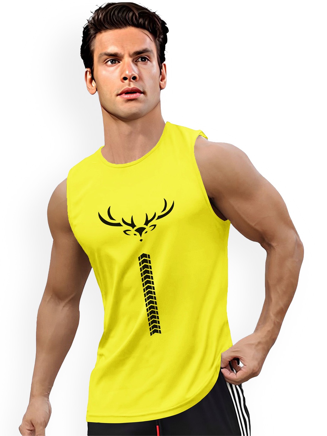 

AUSK Printed Round Neck Sleeveless Gym Innerwear Vests AUSK0751, Yellow