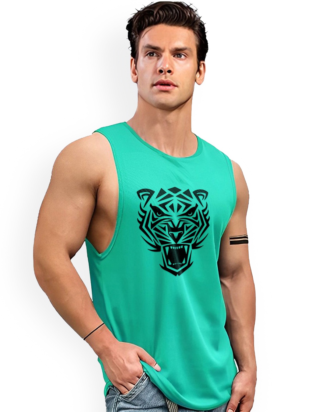 

AUSK Printed Round Neck Sleeveless Gym Innerwear Vests AUSK0717, Green