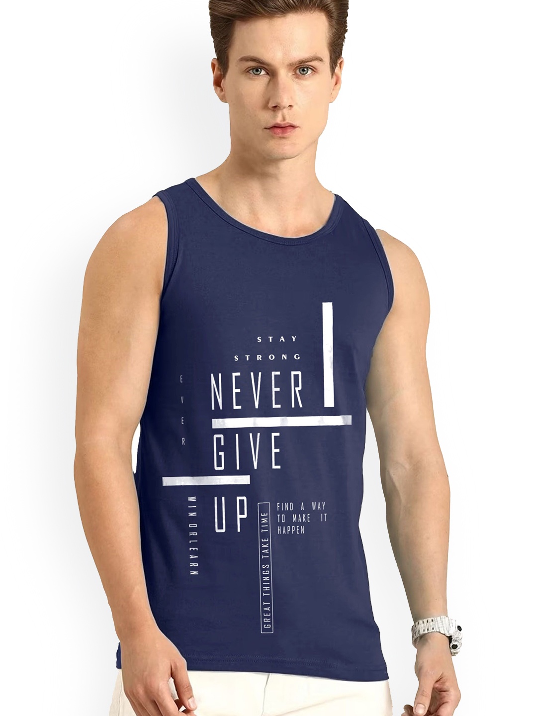 

AUSK Printed Sleeveless Gym Innerwear Vest, Navy blue