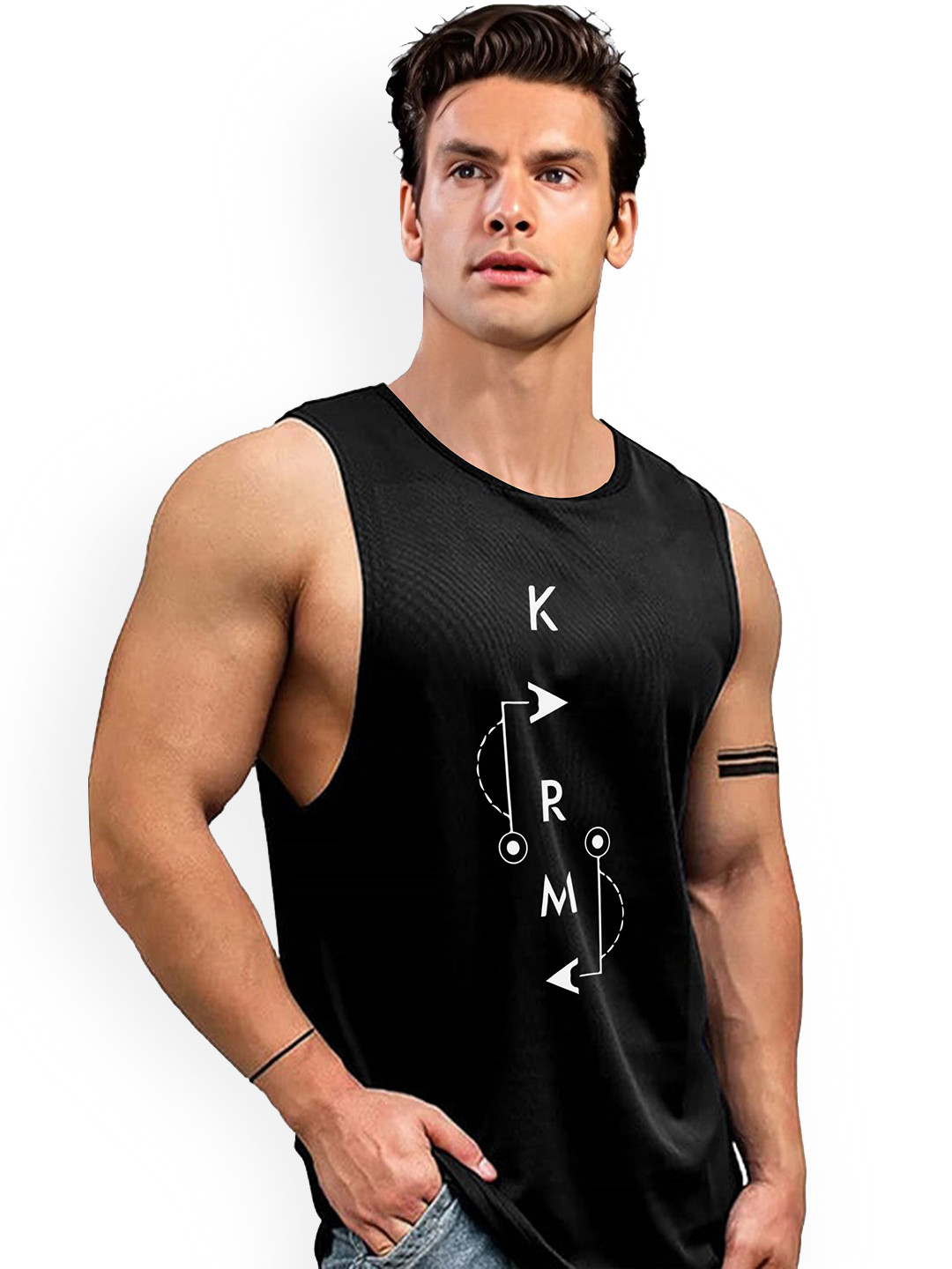 

AUSK Printed Sleeveless Gym Innerwear Vest, Black