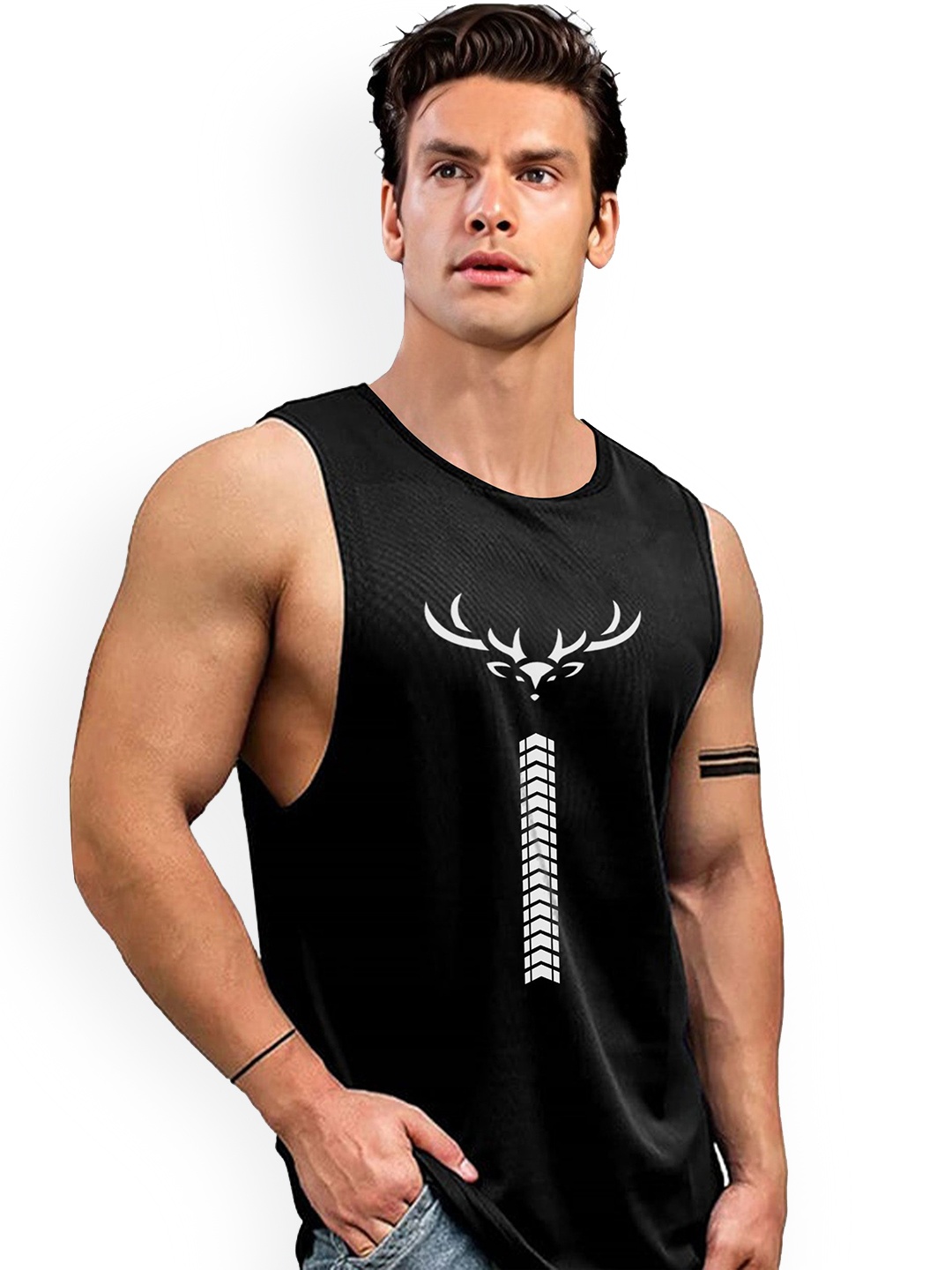 

AUSK Printed Round Neck Sleeveless Gym Innerwear Vests AUSK0745, Black