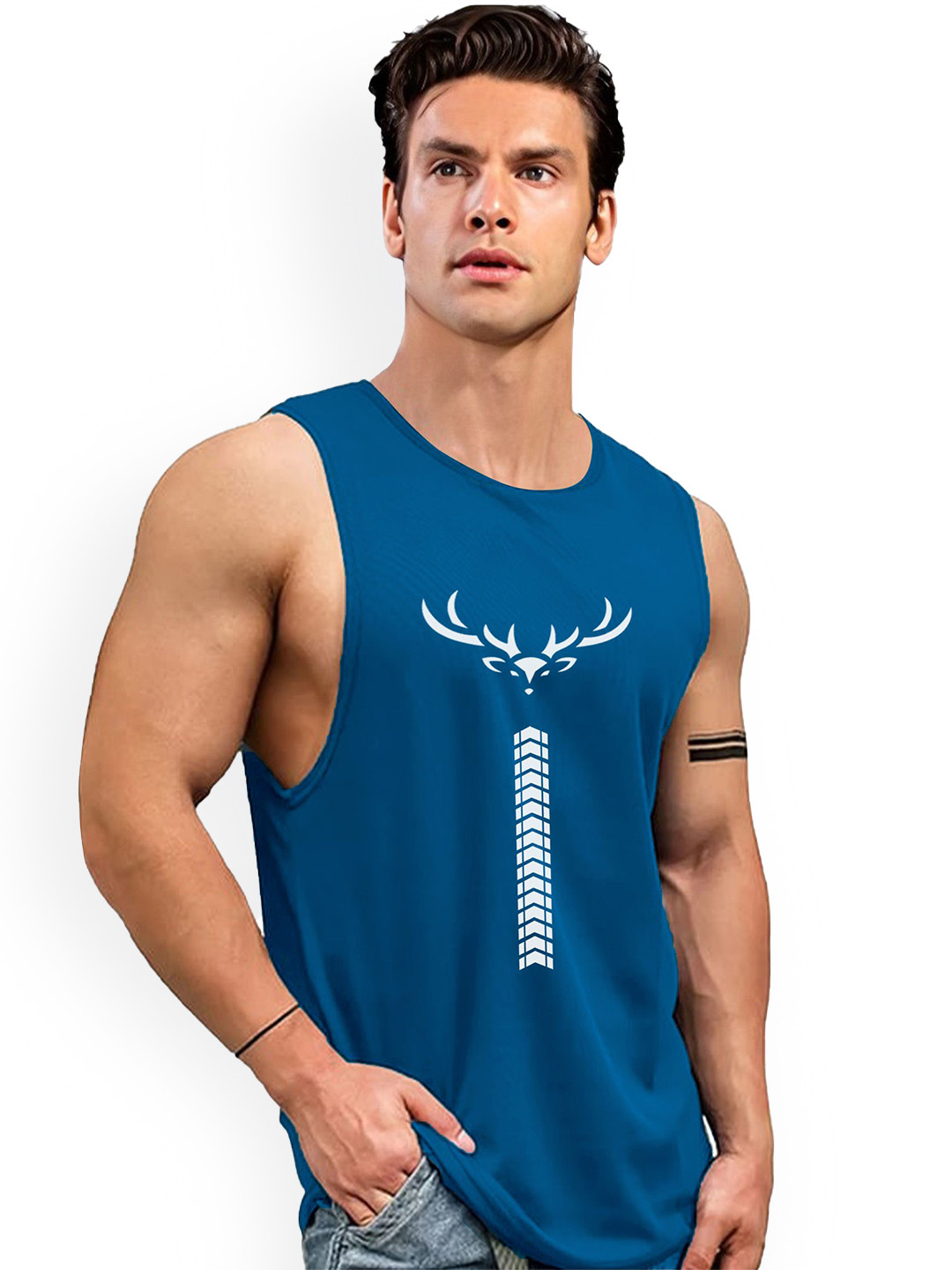 

AUSK Printed Round Neck Sleeveless Gym Innerwear Vests AUSK0748, Blue