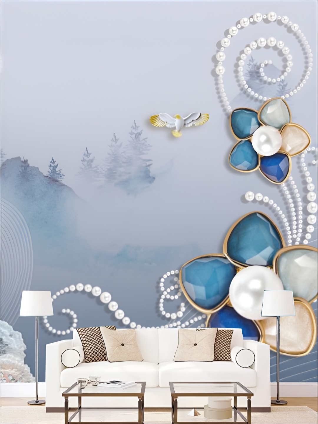 

Aura Blue & White Printed PVC Self Adhesive 3D Wall Panels