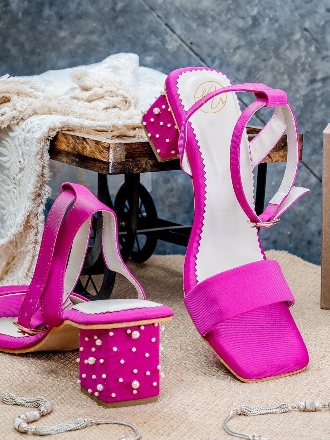 

NR By Nidhi Rathi Embellished Open Toe Block Heels, Pink