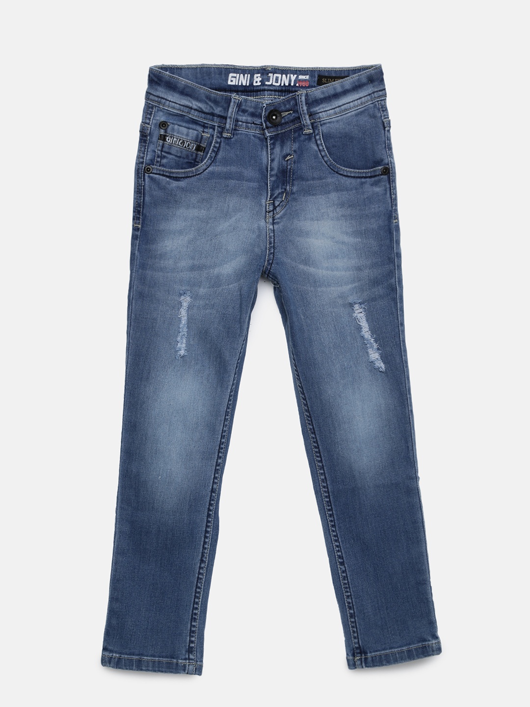 

Gini and Jony Boys Blue Slim Fit Mid-Rise Mildly Distressed Stretchable Jeans