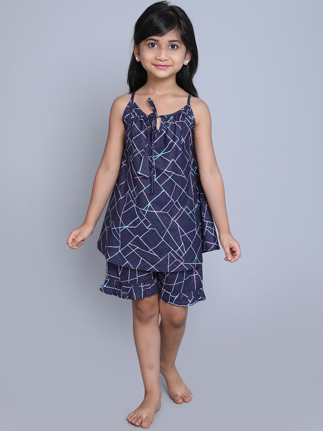 

BAESD Girls Printed Pure Cotton Night suit, Navy blue