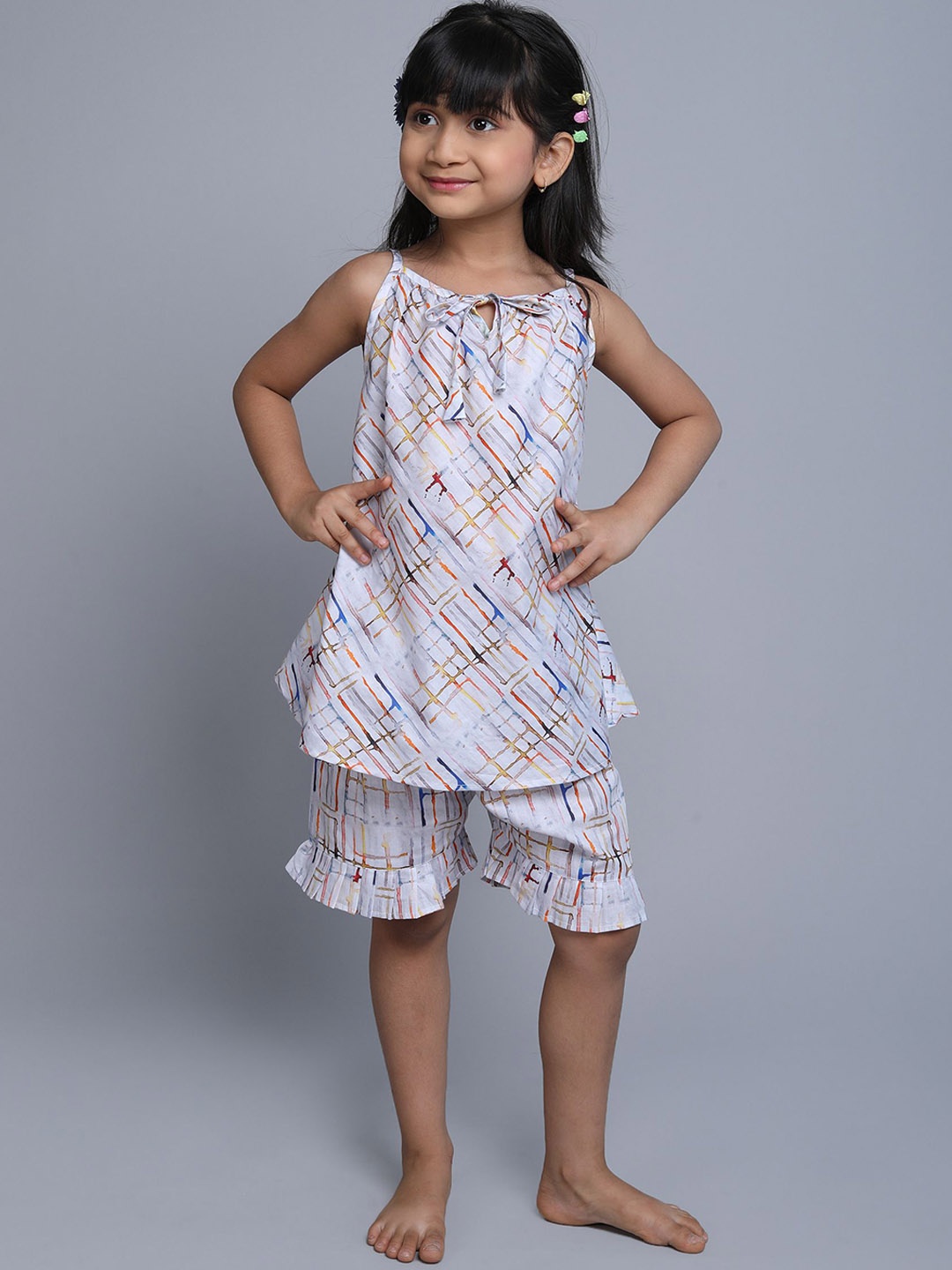 

BAESD Girls Printed Pure Cotton Night suit, White