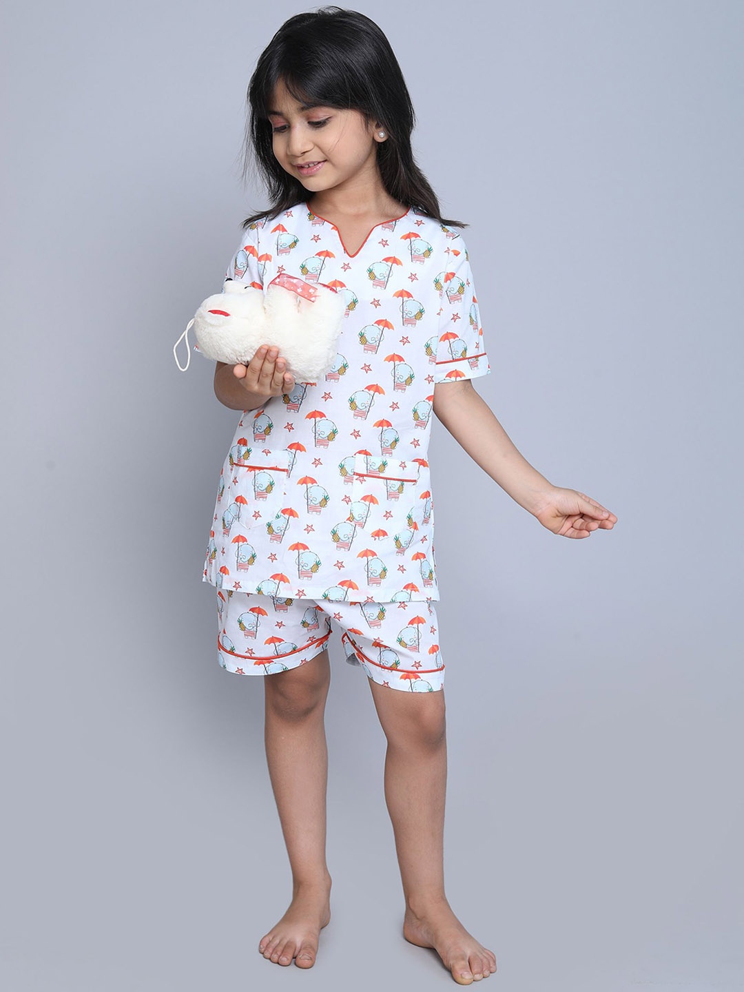 

BAESD Girls Printed Pure Cotton Night suit, White