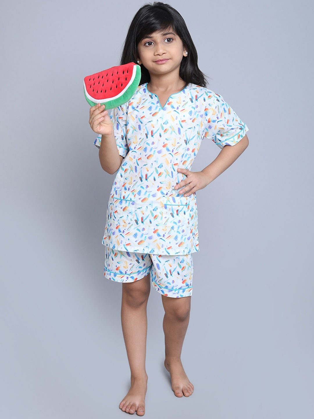 

BAESD Girls Printed Pure Cotton Night suit, Blue