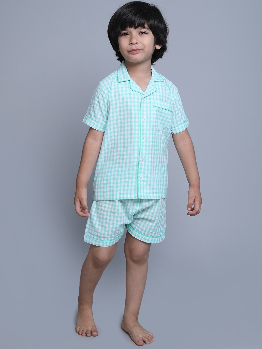 

BAESD Boys Checked Pure Cotton Shirt with Shorts, Green