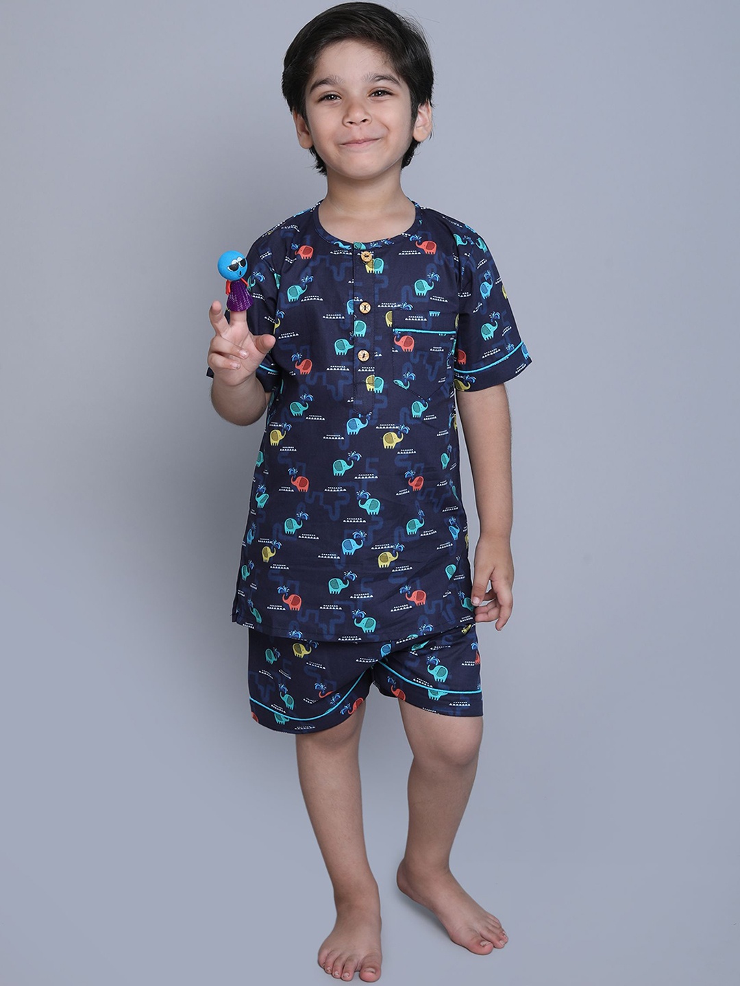 

BAESD Boys Printed Pure Cotton Night suit, Navy blue