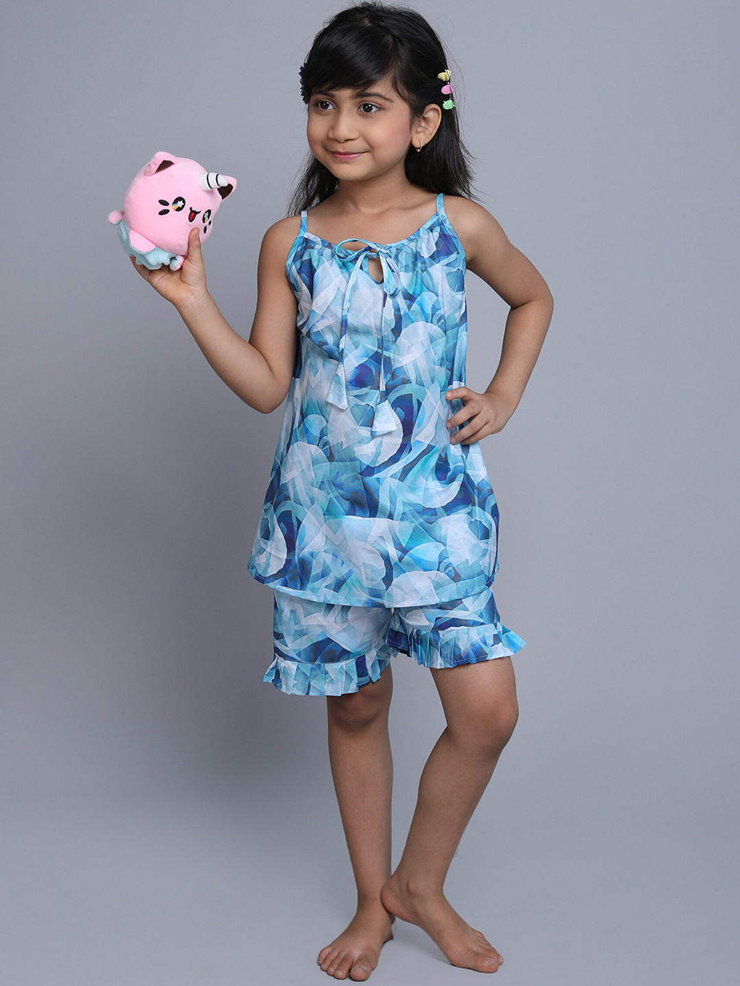 

BAESD Girls Abstract Printed Pure Cotton Night suit, Blue