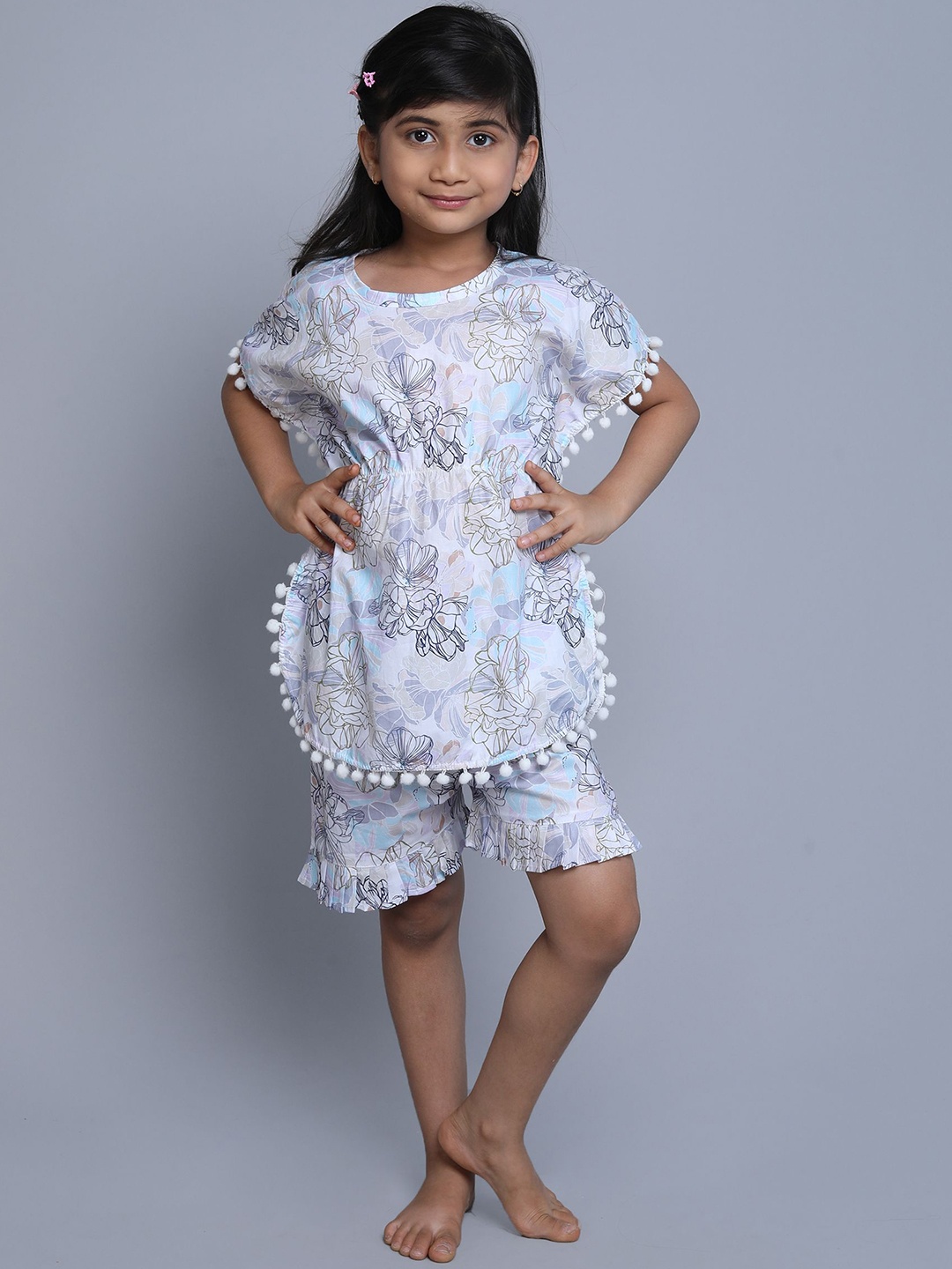 

BAESD Girls Printed Pure Cotton Night suit, Grey
