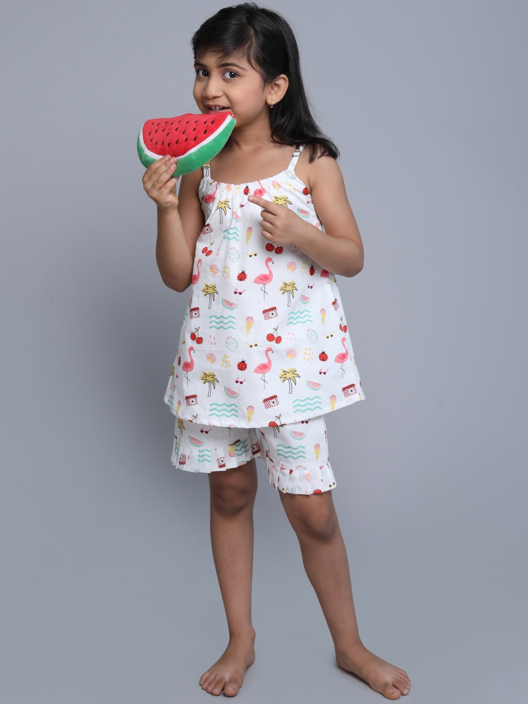 

BAESD Girls Printed Pure Cotton Night suit, White