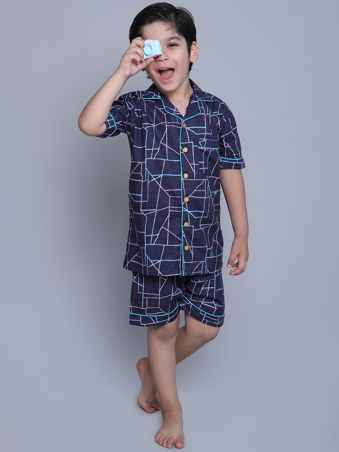 

BAESD Boys Printed Shirt with Shorts, Navy blue