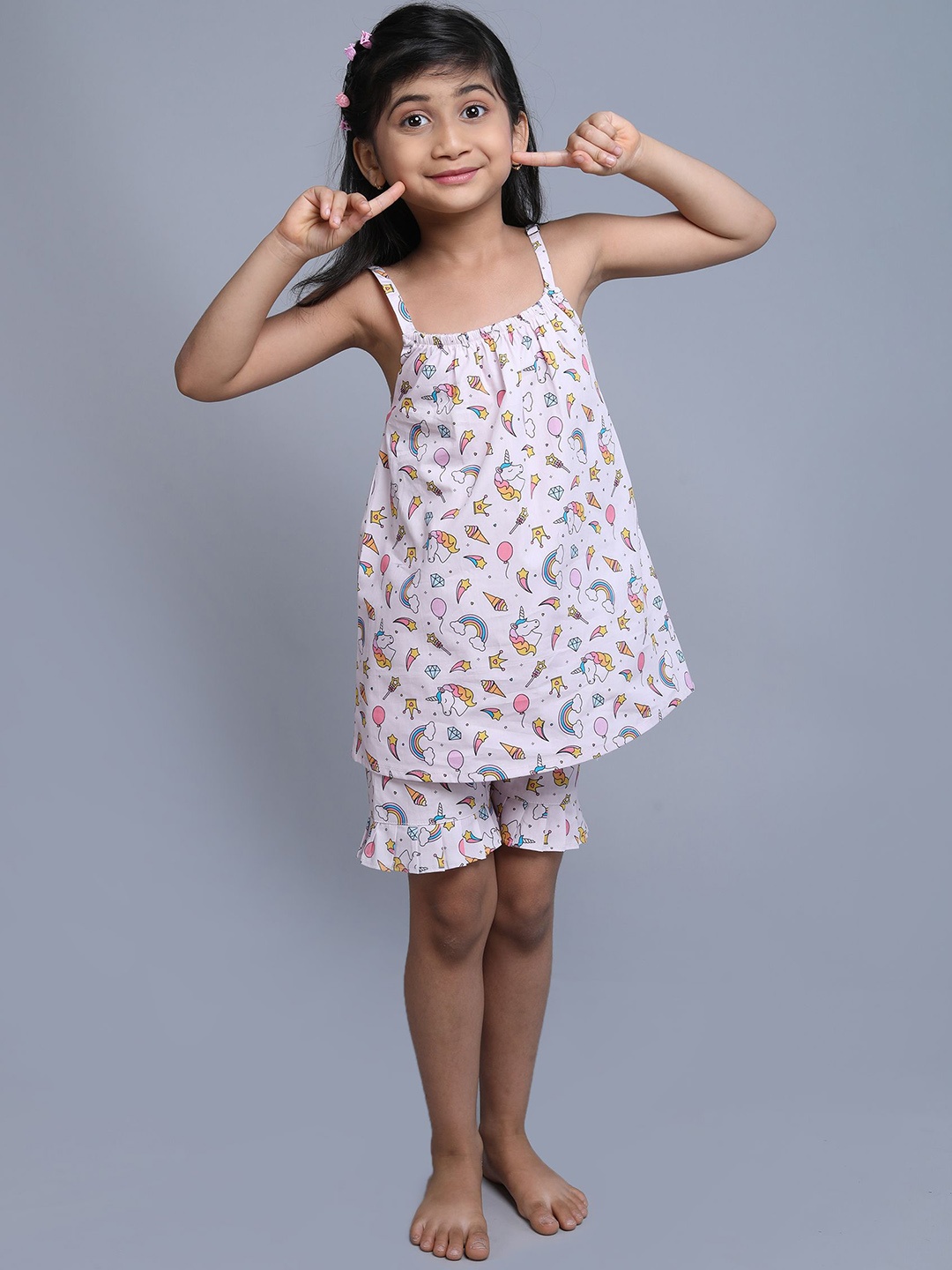 

BAESD Girls Conversational Printed Pure Cotton Night Suit, White