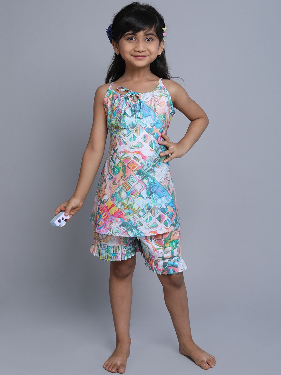 

BAESD Girls Printed Cotton Top With Shorts Clothing Set, Blue