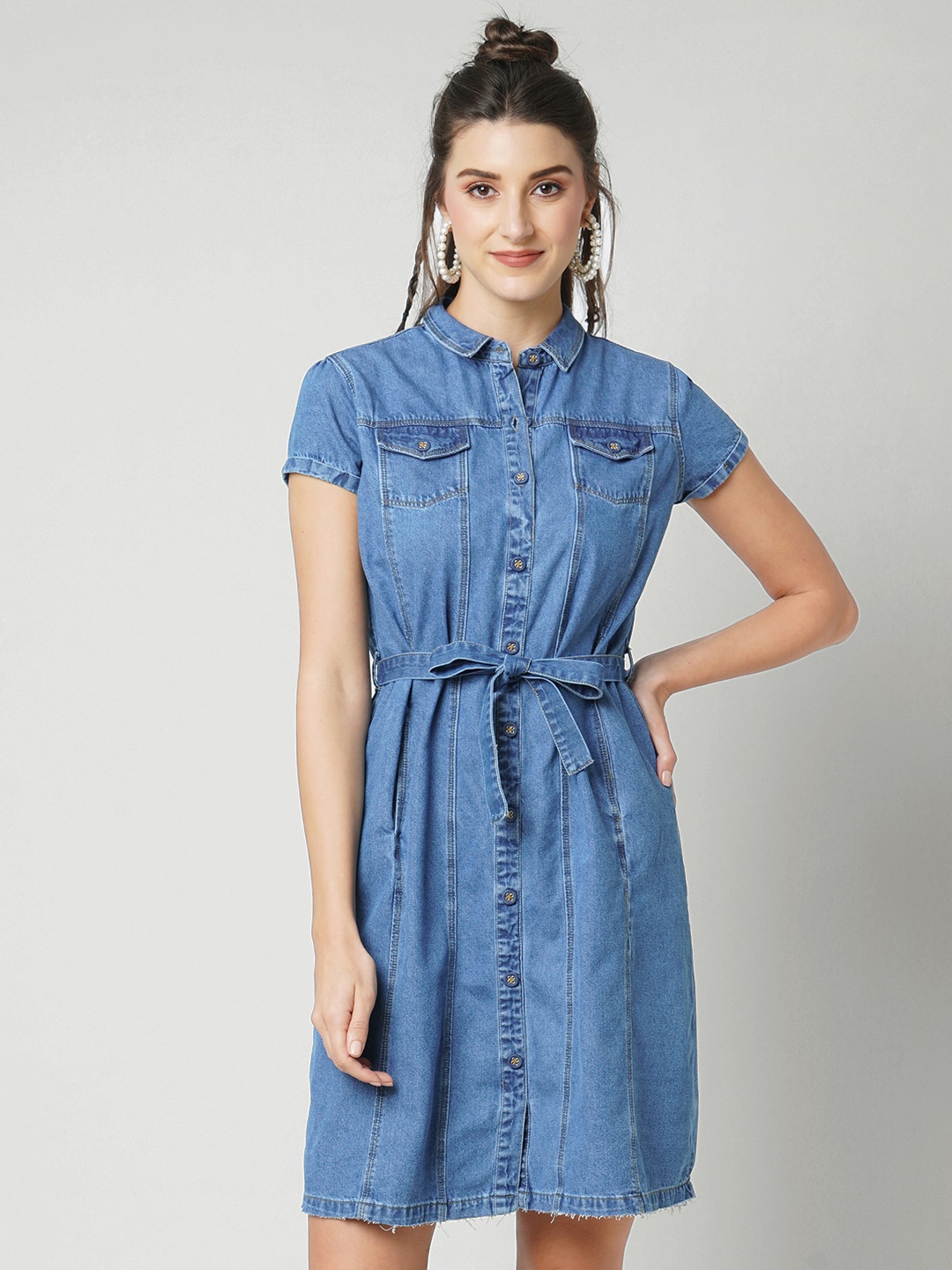 

Kraus Jeans Shirt Collar Cotton Dress, Blue