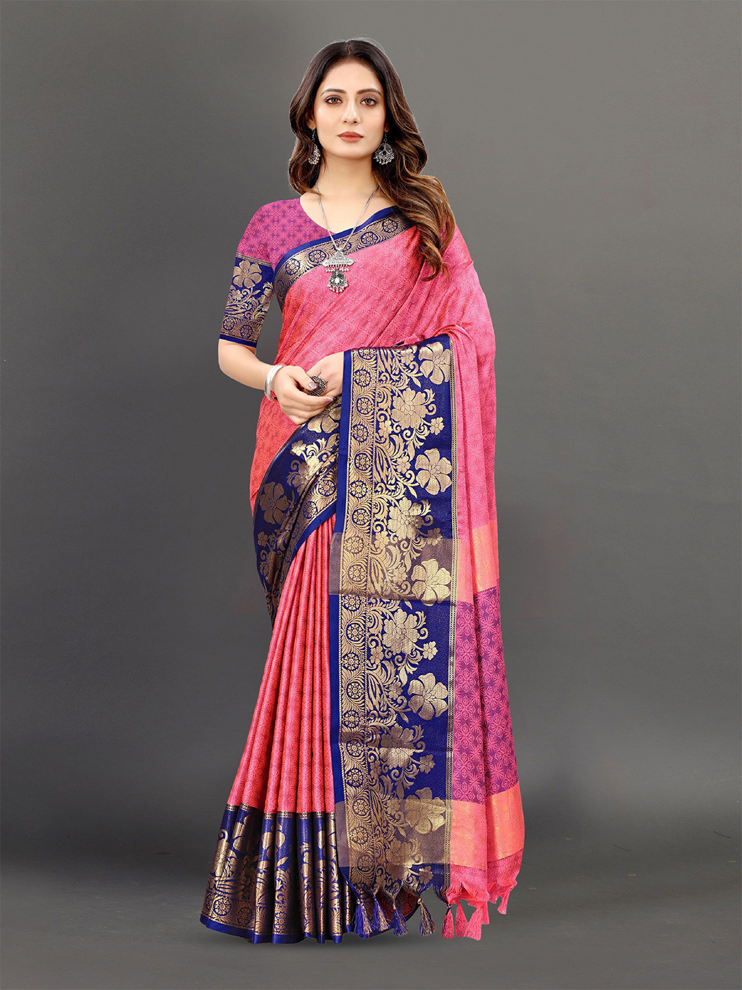 

Mitera Ethnic Motifs Zari Pure Silk Banarasi Saree, Pink