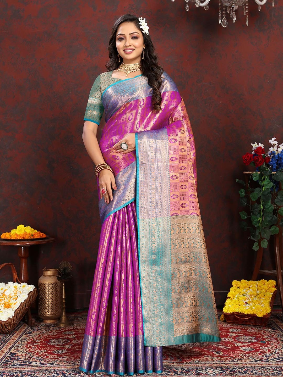 

Mitera Ethnic Motifs Zari Pure Silk Banarasi Saree, Blue