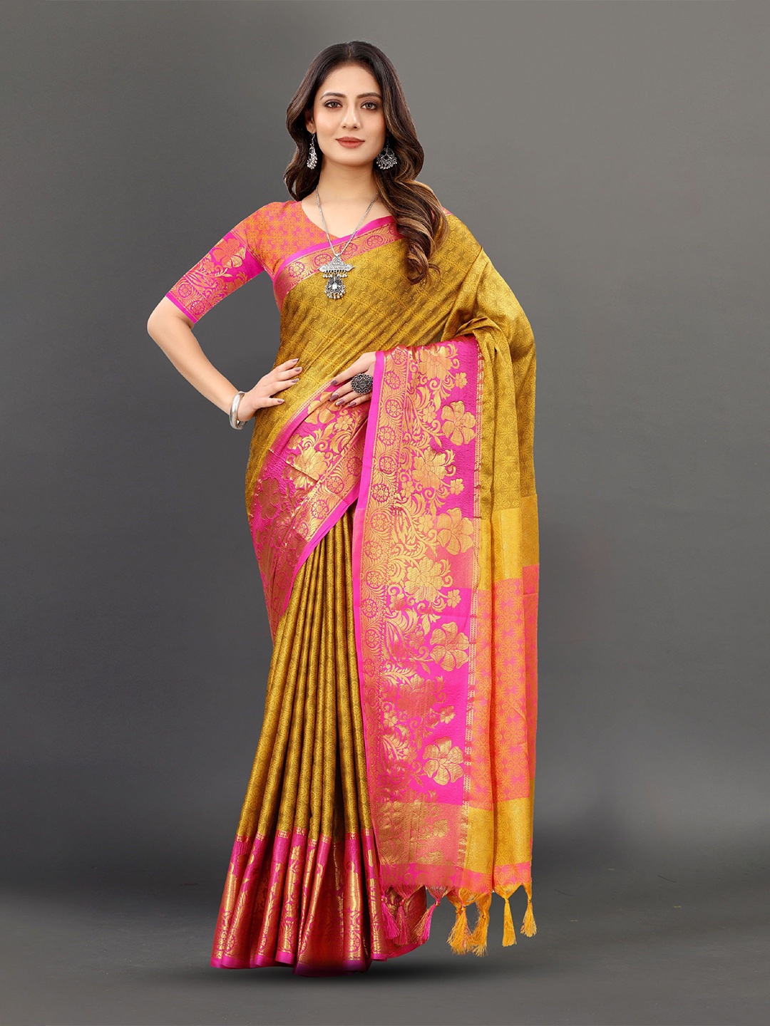 

Mitera Ethnic Motifs Zari Pure Silk Banarasi Saree, Green