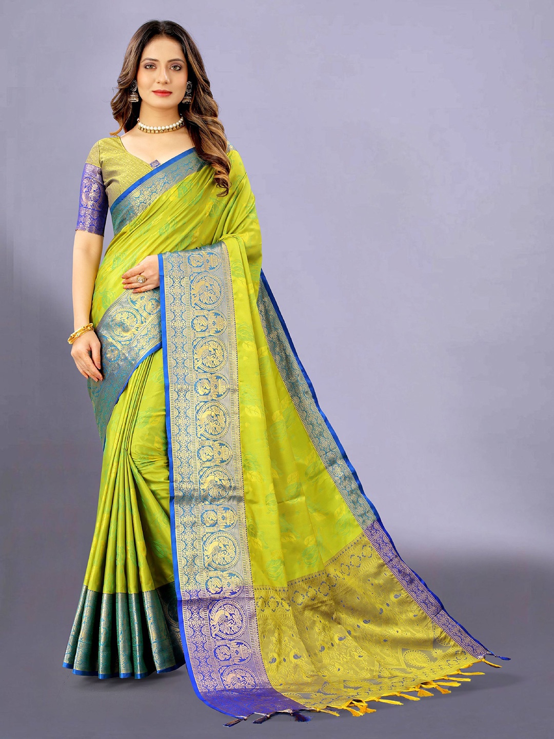 

Mitera Woven Design Zari Pure Silk Banarasi Saree, Yellow