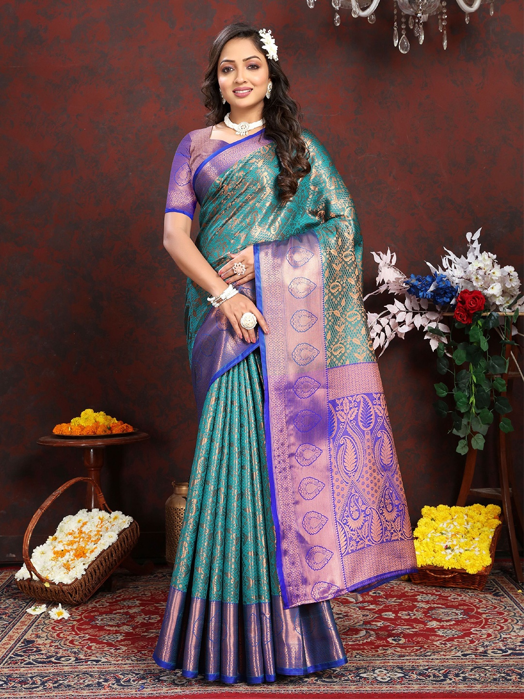 

Mitera Woven Design Zari Pure Silk Banarasi Saree, Purple