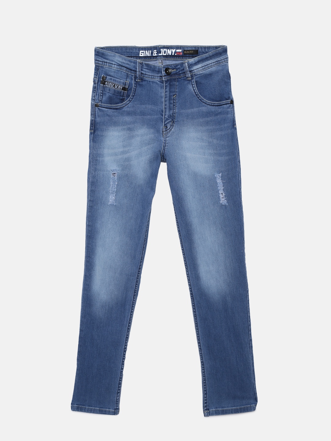 

Gini and Jony Boys Blue Slim Fit Mid-Rise Low Distress Jeans