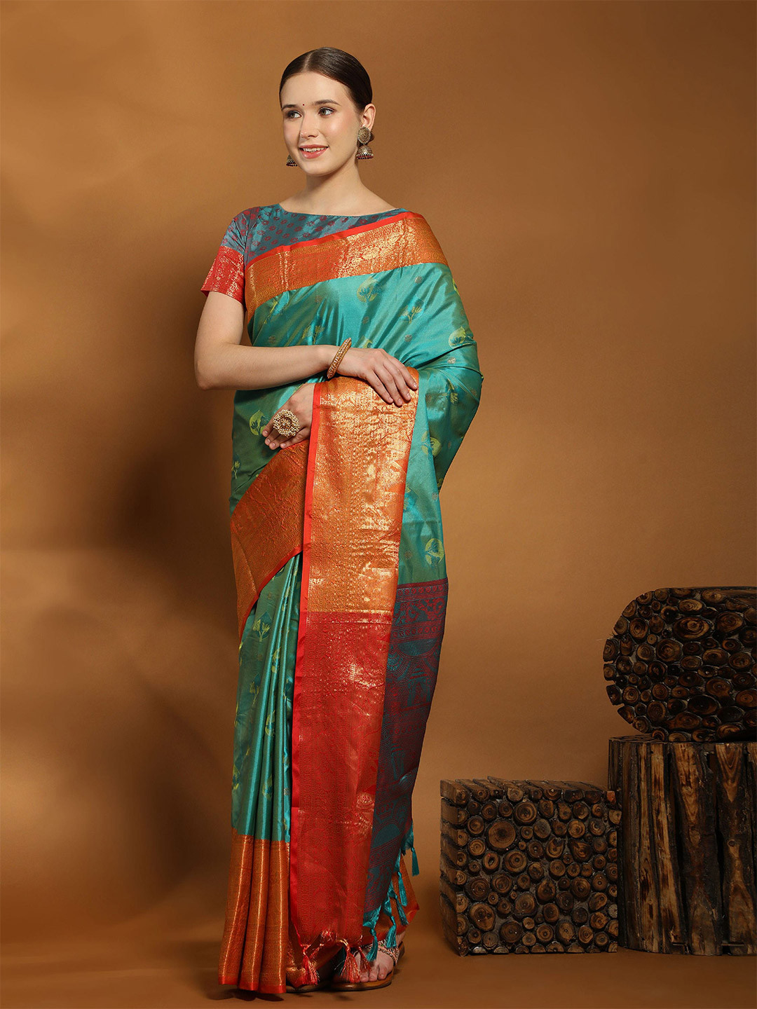 

Mitera Ethnic Motifs Zari Pure Silk Banarasi Saree, Green