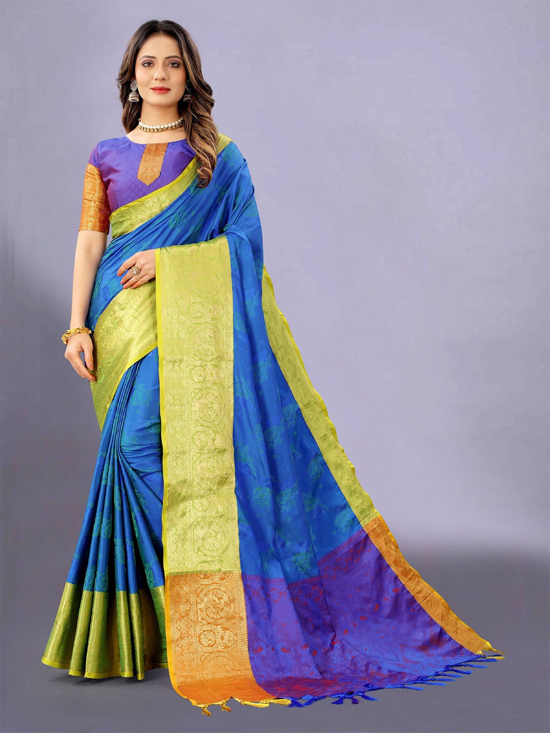 

Mitera Ethnic Motifs Zari Pure Silk Banarasi Saree, Teal