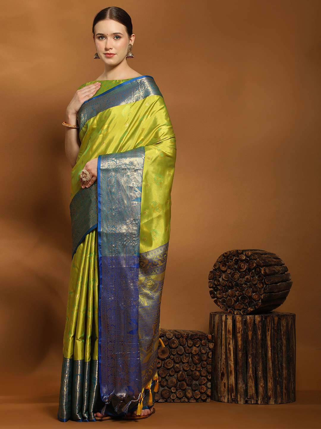 

Mitera Ethnic Motifs Zari Pure Silk Banarasi Saree, Blue
