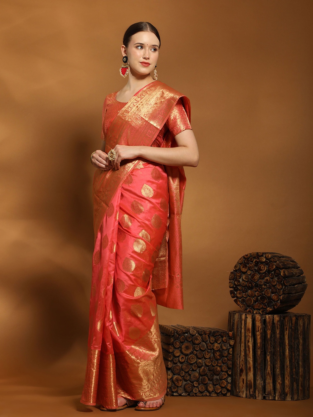 

Mitera Woven Design Zari Pure Silk Banarasi Saree, Pink